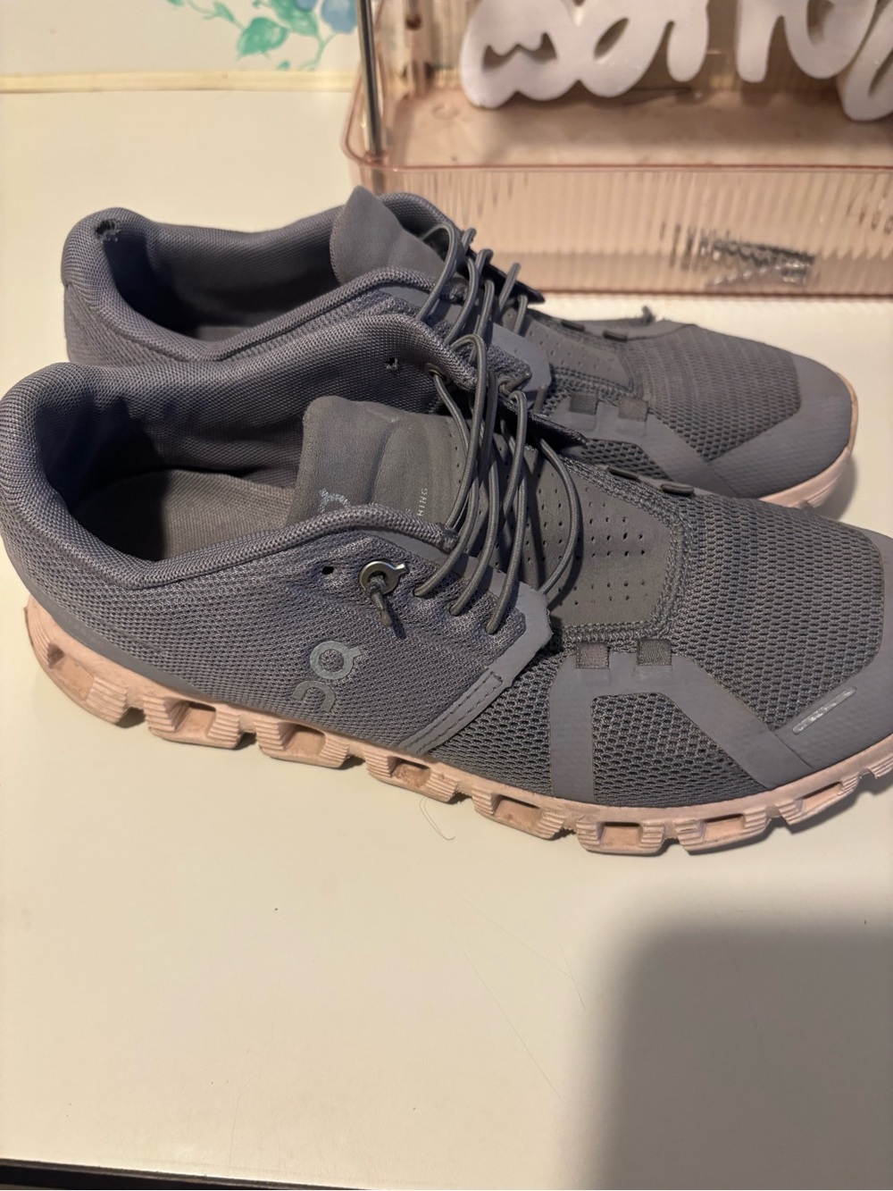 On Running Men's Grey Athletic Shoes with Light Pink Sole - Picture 1 of 4